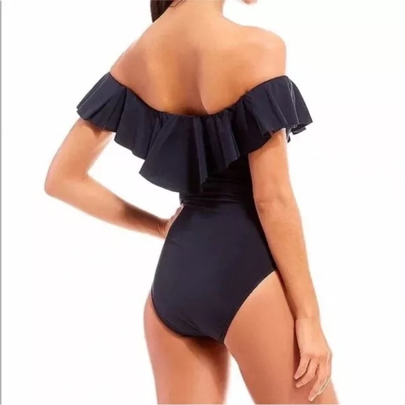 Trina Turk Black Gypsy Solids Off The Shoulder‎ Swimsuit One Piece - Picture 12 of 13